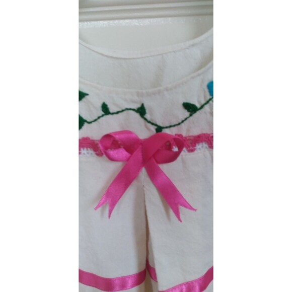 Handmade Baby Girls Boho Dress Embroidered Bow Ivory Size 3-9 Months - Picture 4 of 10